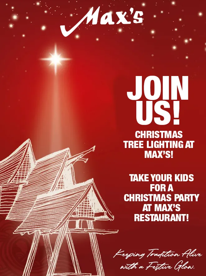 Red Max's poster inviting families to a Christmas tree lighting and kids party