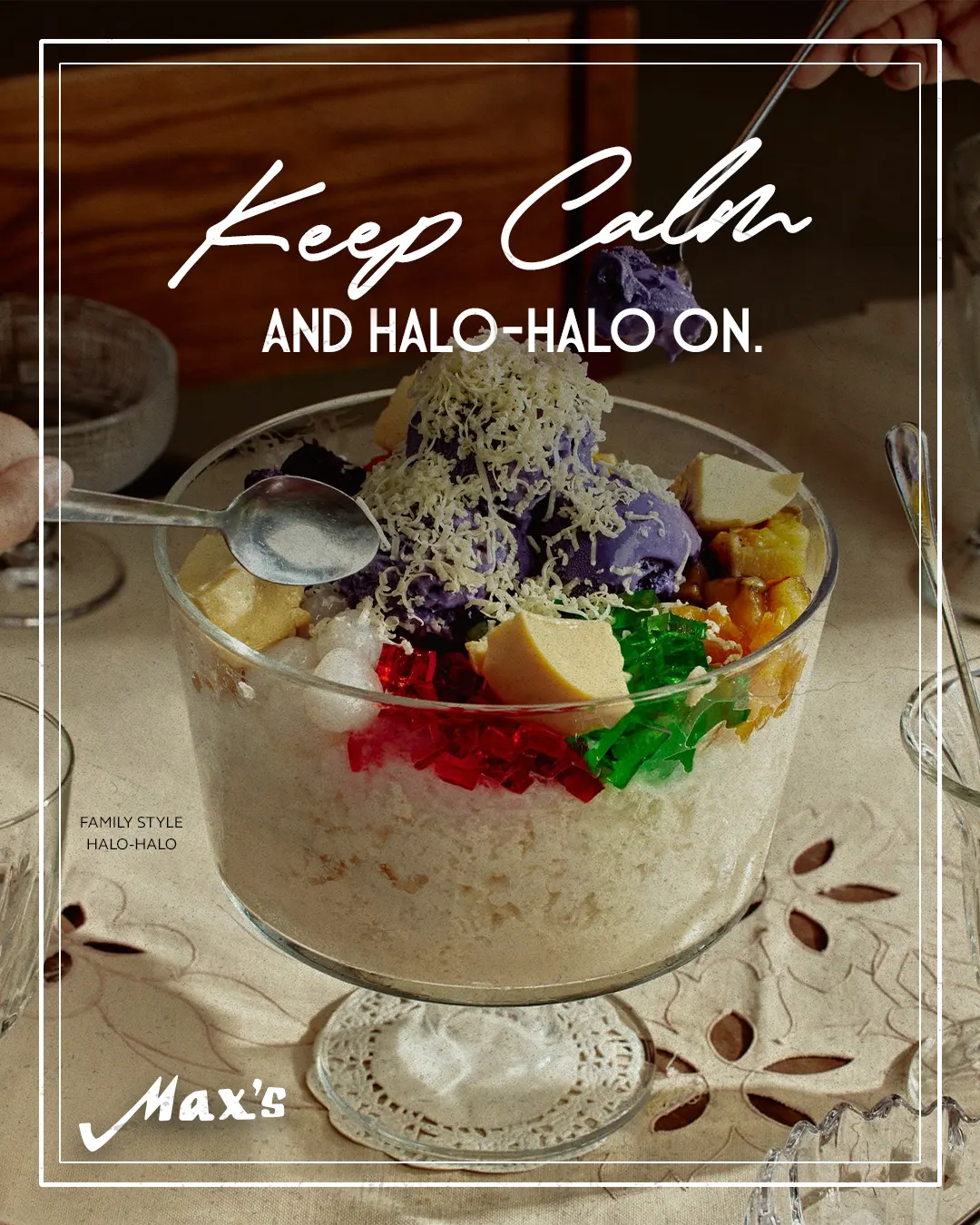 Keep Calm and Halo-Halo On poster with a family style halo-halo