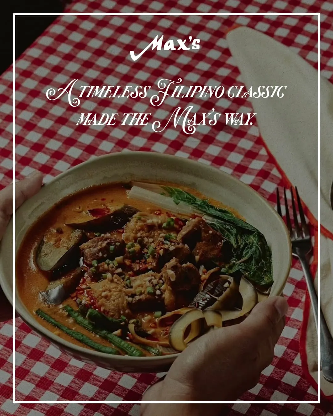 A timeless Filipino classic poster with a bowl of kare-kare on gingham